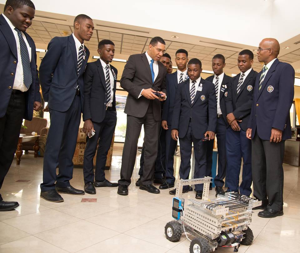 Jamaica College Robotics team in visit the Jamaican Prime Minister